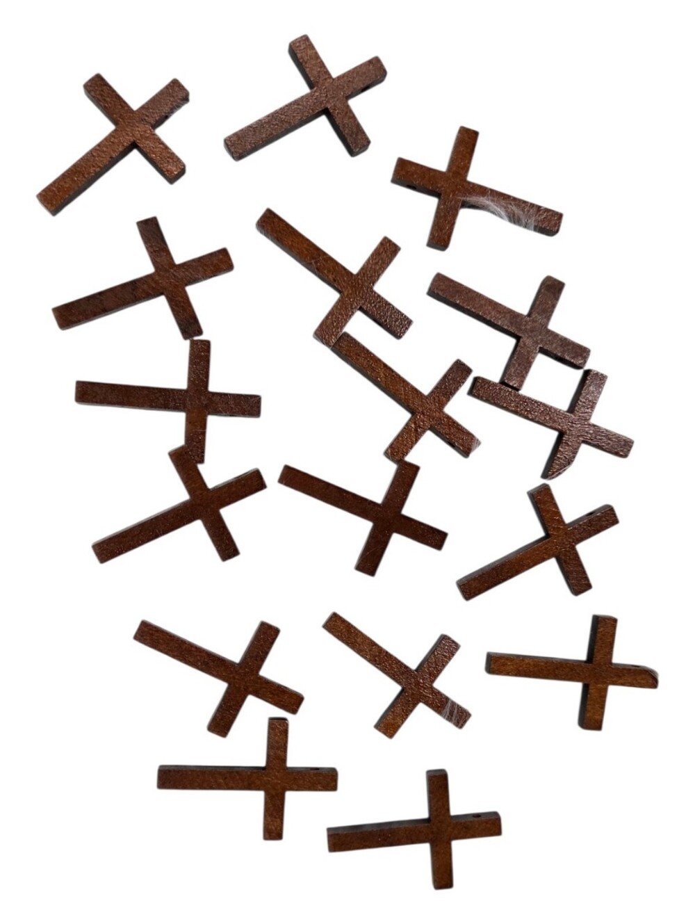 17pc Set of Rustic Wooden Cross Charms - Brown Jewelry Making